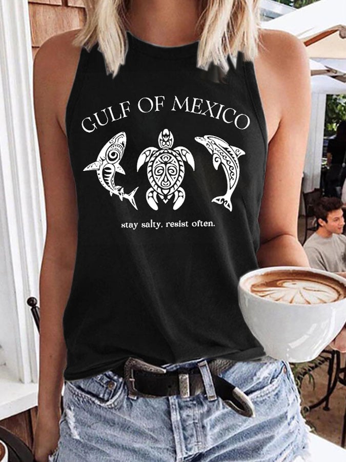 Women’s Retro Gulf Of Mexico Stay Salty Resist Often Print Tank Top