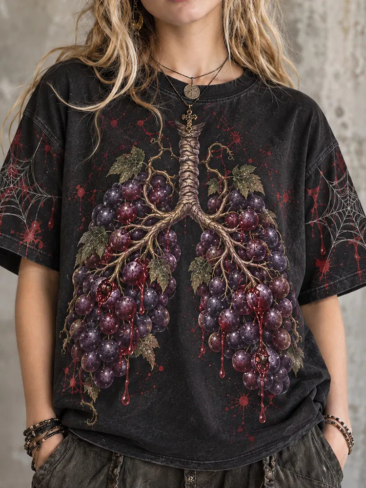 Women's Gothic Grape Skeleton Graphic Casual T-shirt