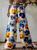 Women's Pansy Flowers Graphic Linen Blend Casual Pants