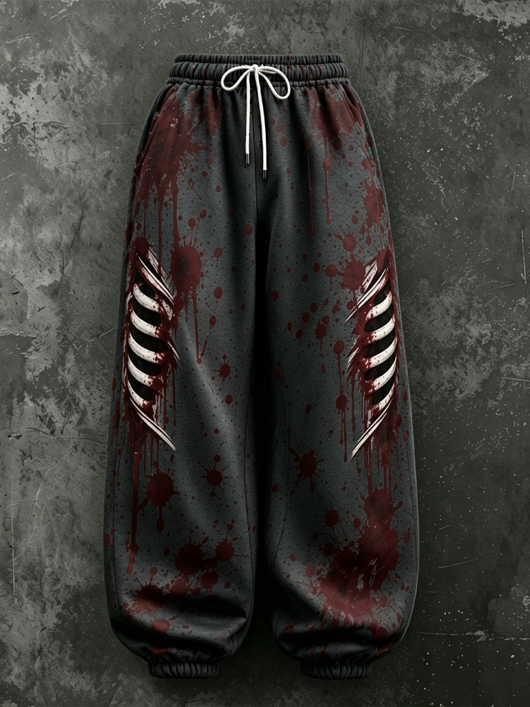 Women's Halloween Gothic Blood-stained Skeleton Print Pants