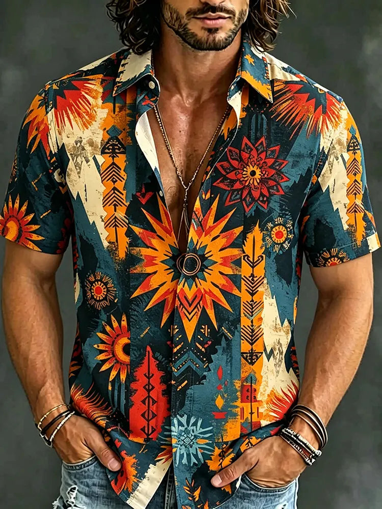 Men's Retro Abstract Geometric Pattern Casual Shirt