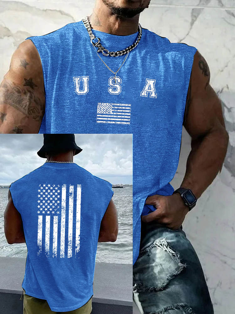 USA Pattern Round Neck 100% Cotton Tank Top