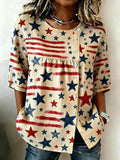 Women's Casual Patriotic Loose Cotton-Linen Top