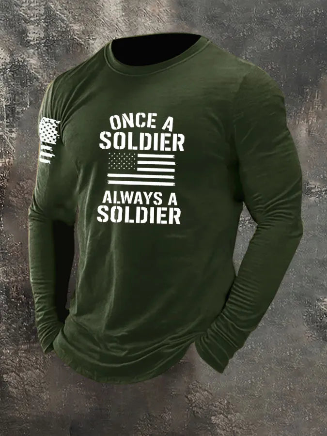 Once A Soldier Always A Soldier Pattern Long Sleeve 100% Cotton T-Shirt