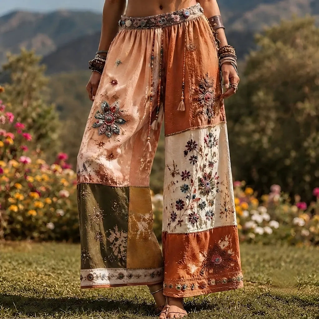 Women's Boho Patchwork Mandala Print High-waist Wide-leg Pants
