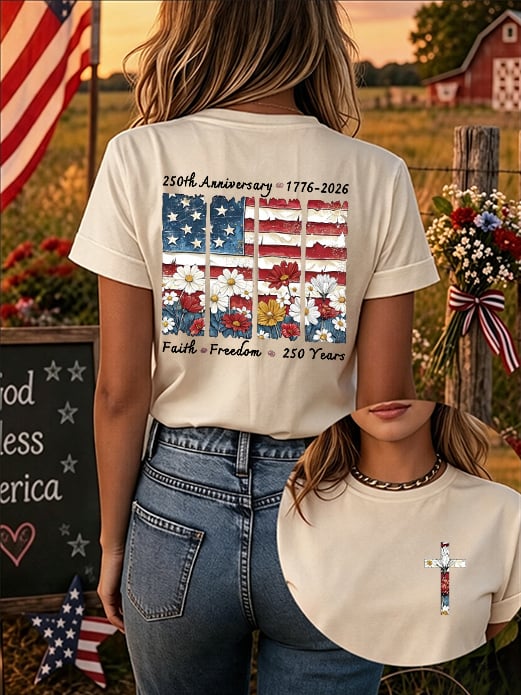 Faith And Freedom Women'S Short-Sleeve T-Shirt With American 250th Anniversary Print