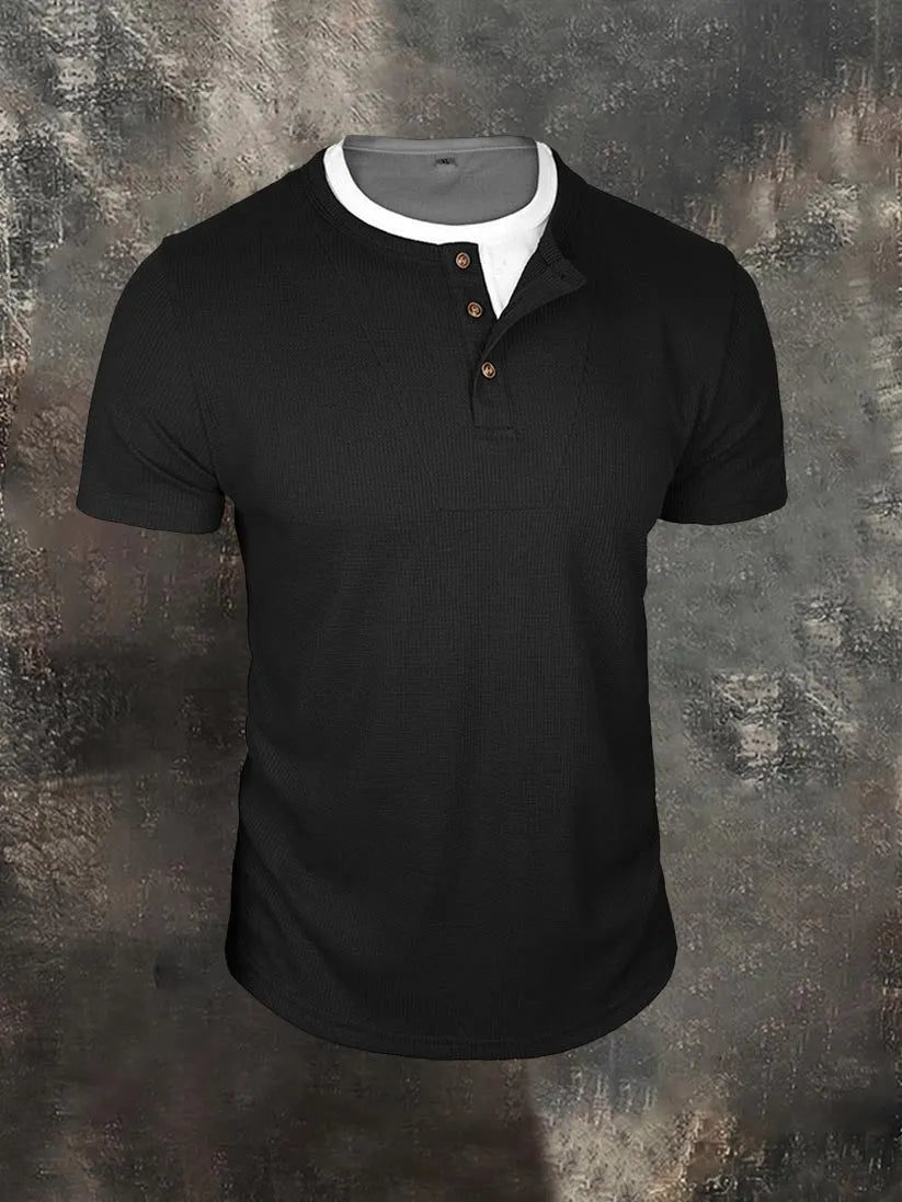 Men's Faux-Layer Waffle-Knit Henley Shirt