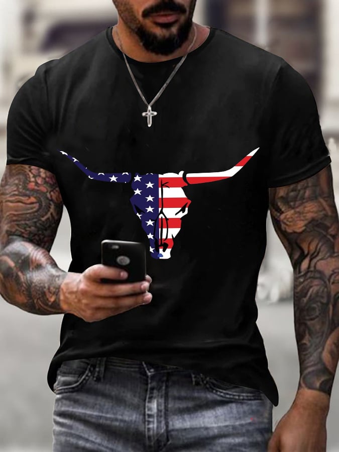 Men's American Flag Independence Day Design Casual T-Shirt