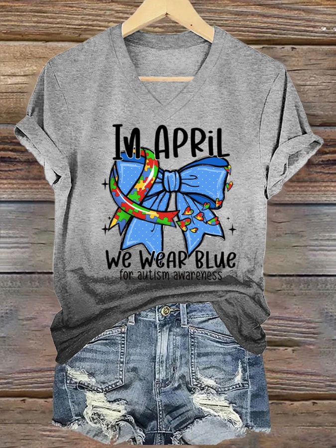 Women's I Wear Blue To Raise Autism Awareness Printed Short-Sleeved T-Shirt
