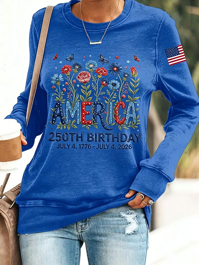 Women's 250 Years Of Freedom Flower Art Print  Top
