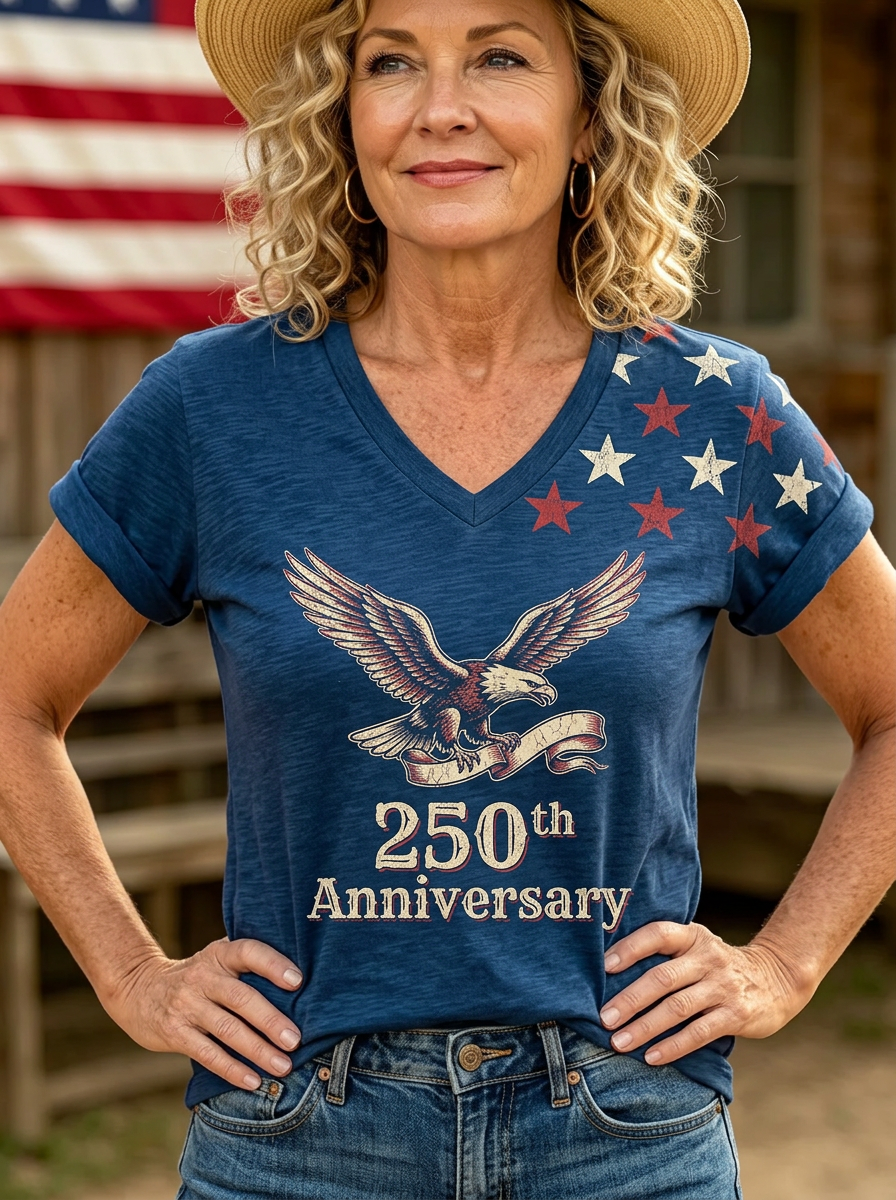 Women's USA Independence Day Eagle 250th Anniversary Printed T-shirt