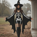 Women's Gothic Skeleton Batwing Flare Sleeve V Neck Bodycon Dress – Halloween Costume