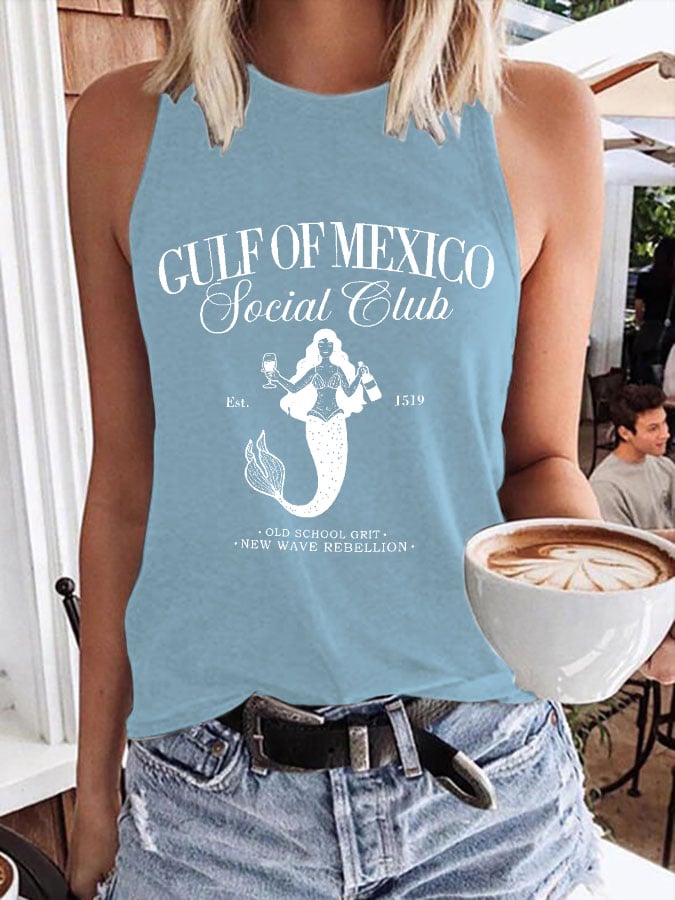 Women's Gulf Of Mexico Mermaid Print Round Neck Tank Top