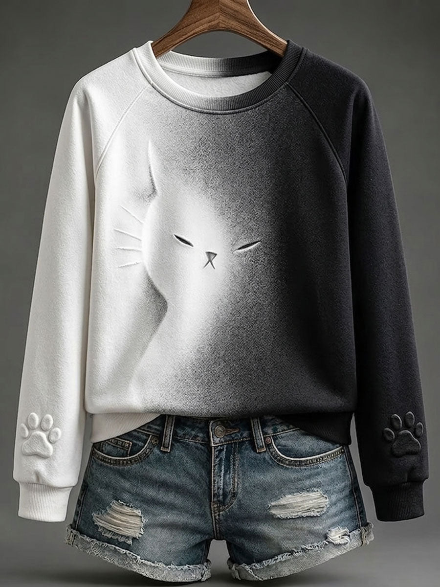 Women'S Pink Cute Cat Pattern Breast Cancer Casual Sweater