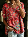 Women's Retro Bohemian Hippie Style Floral Embroidered Print Top