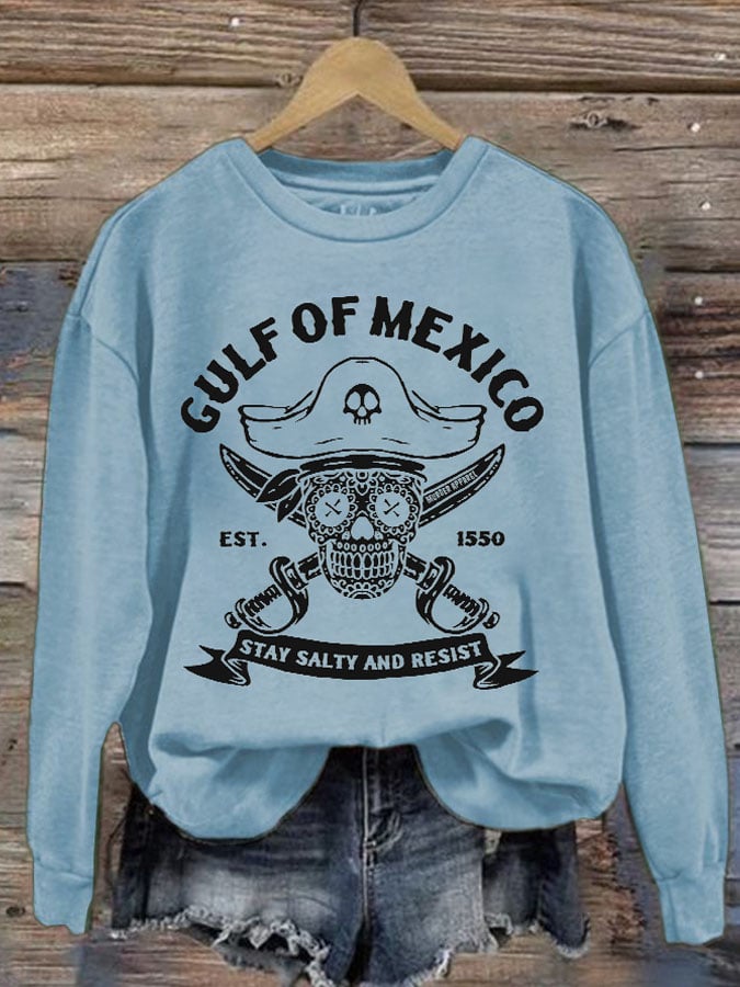 Women's Retro Gulf Of Mexico Est 1550 Stay Salty And Resist Print Sweatshirt