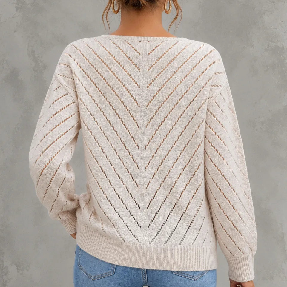 Elegant Openwork Long-sleeved Pullover Sweater