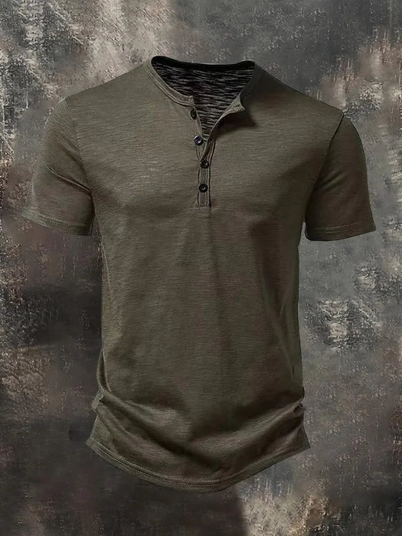 Men's Solid-Color Henley T-Shirt