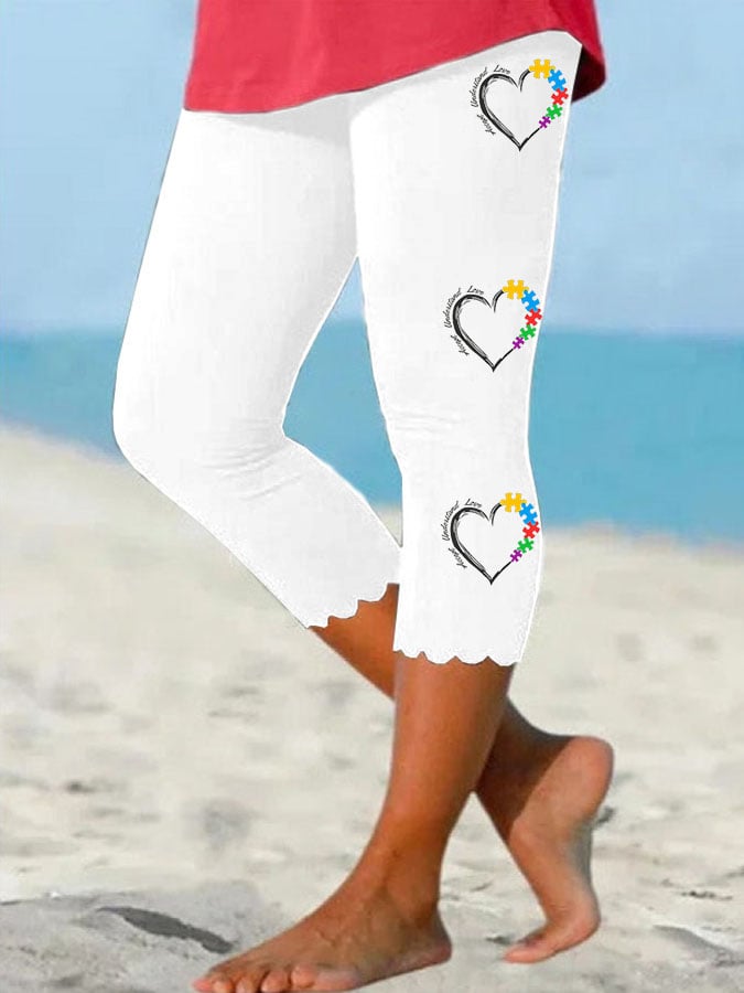 Casual Print Wave Trim Cropped Pants