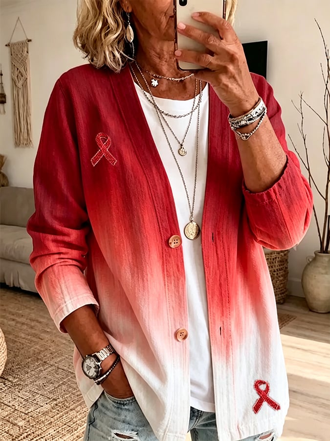 Women's Blood Cancer Leisure Print Flower Cardigan