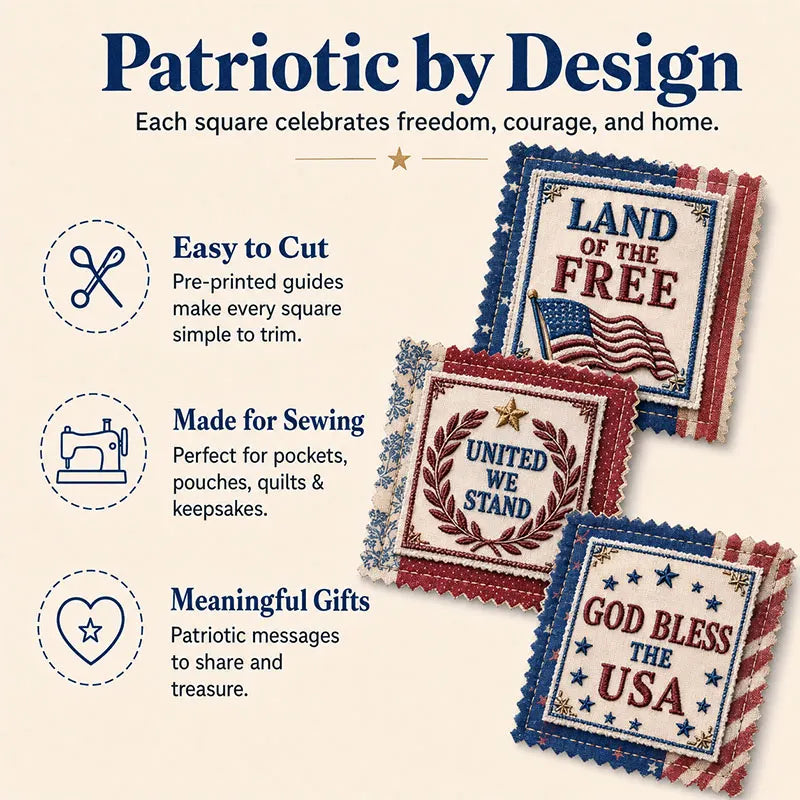 Patriotic Pocket Prayers Fabric Panel – Americana Inspirational Sewing Squares