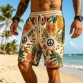 Men's Hippie Style Peace Symbol Musical Note Botanical Print Casual Shorts