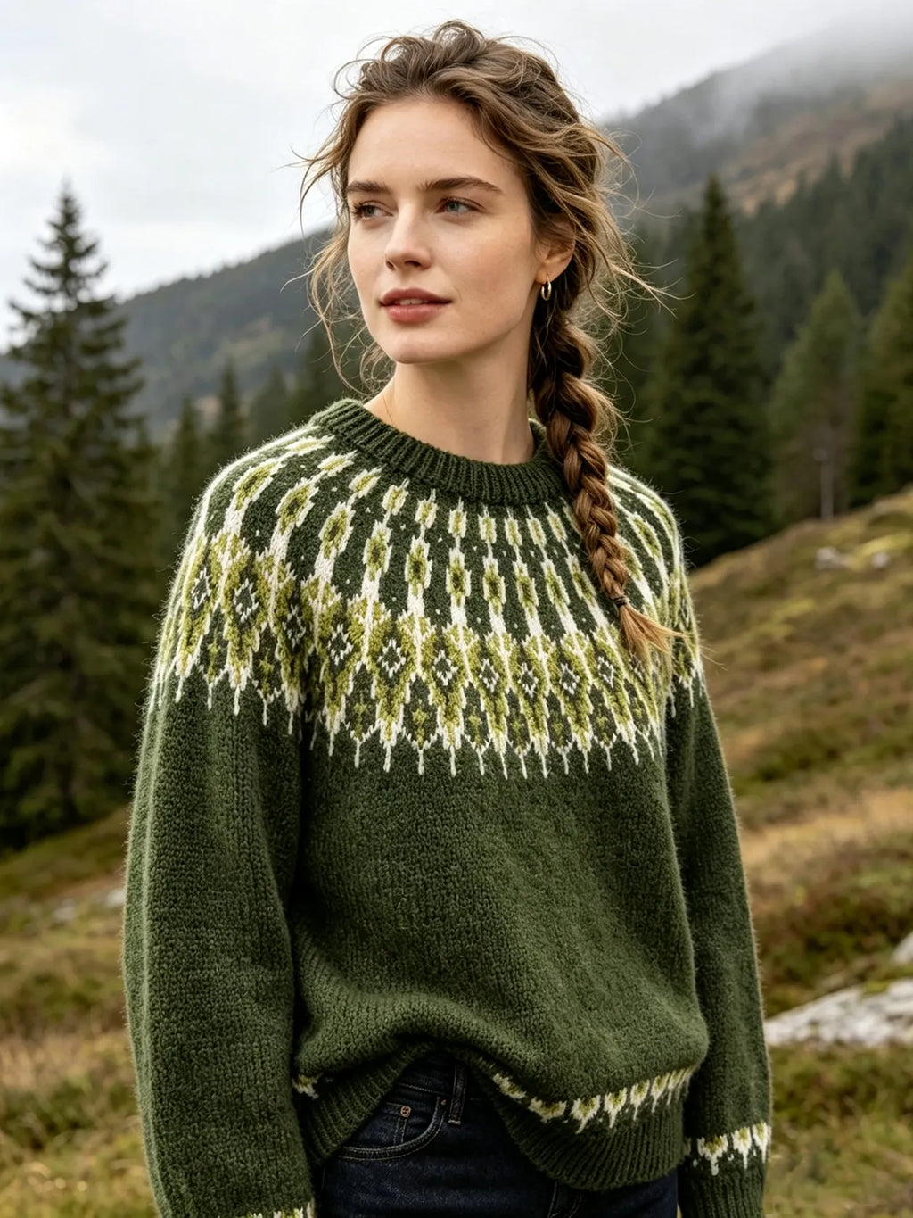 Women's Vintage Tusseladd Motif Print Knitted Comfort Round Neck Sweater