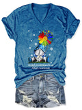 V-neck Gnome Autism Awareness Accept Understand Love Print T-Shirt