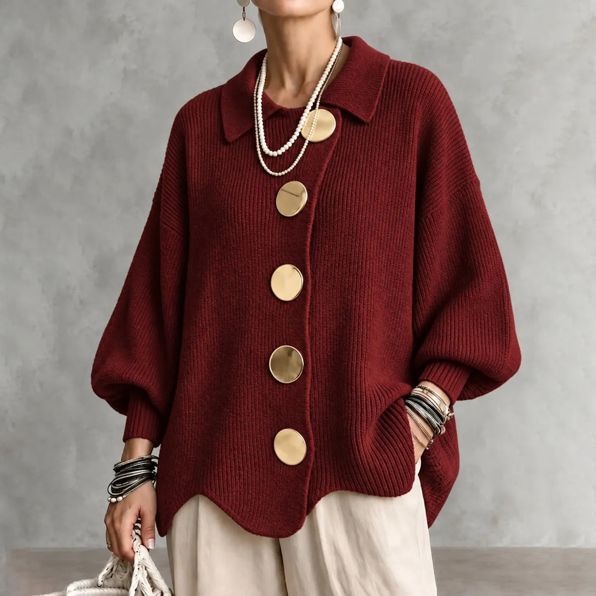 Elegant Collared Button-up Knit Cardigan