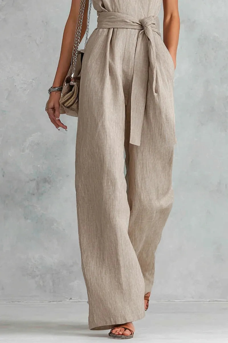 V-Neck Lace-Up Jumpsuit