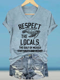 Women's Respect The Locals Gulf Of Mexico Printed V Neck T-shirt