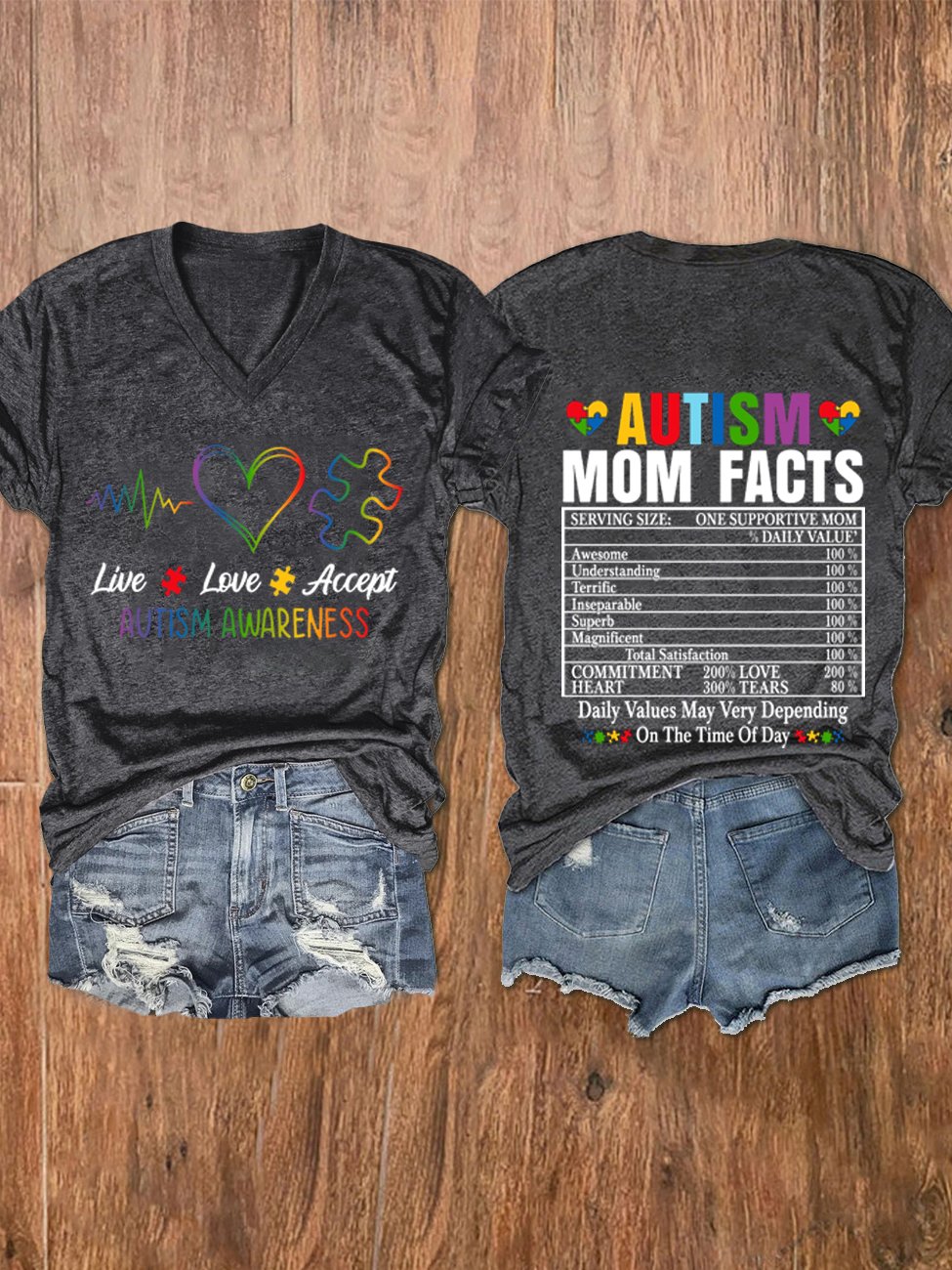 Women's Live Love Accept Autism Mom Facts T-shirt