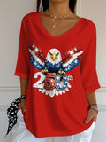 Women'S Casual American 250th Anniversary Print V-Neck T-Shirt