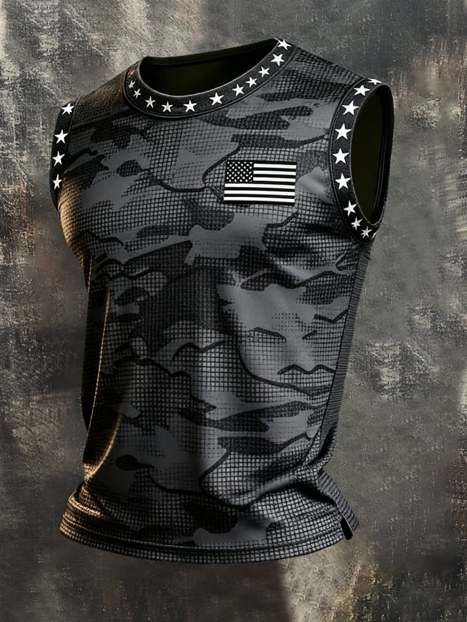 Men's Retro Independence Day Patriot Crew Neck Tank Top