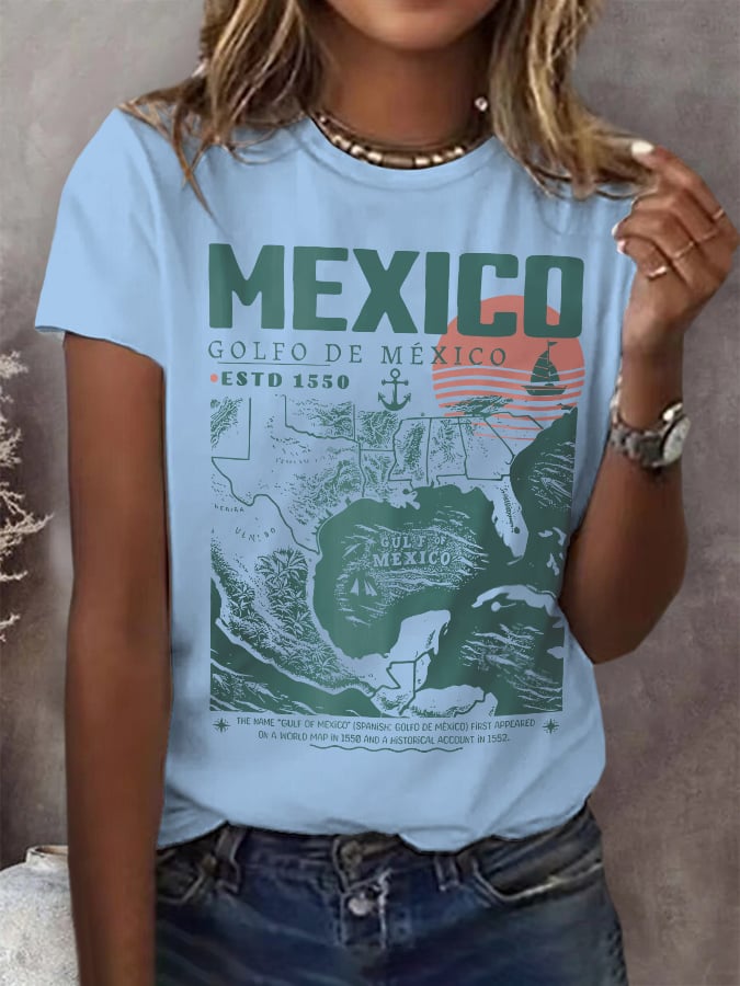Women's Gulf Of Mexico Print Round Neck T-Shirt