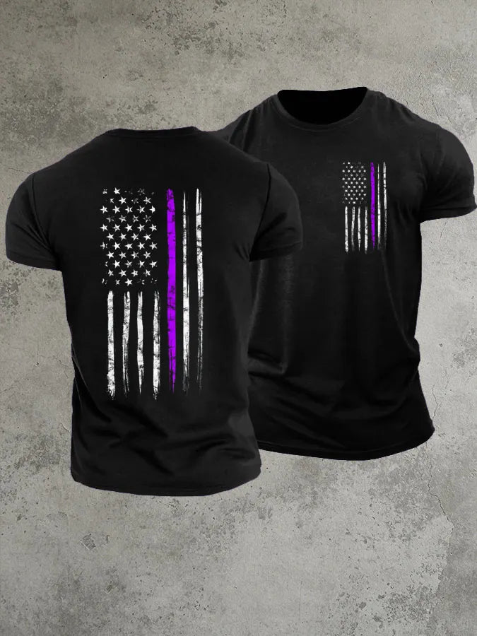 National Purple Heart Day America Flag Pattern 100% Cotton T-Shirt