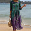 Women's Purple Rose Floral Gradient Pattern Mid-sleeve Casual Dress