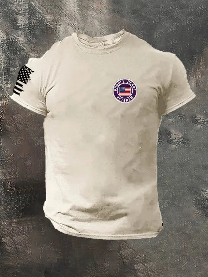Purple Heart Veteran Pattern 100% Cotton T-Shirt