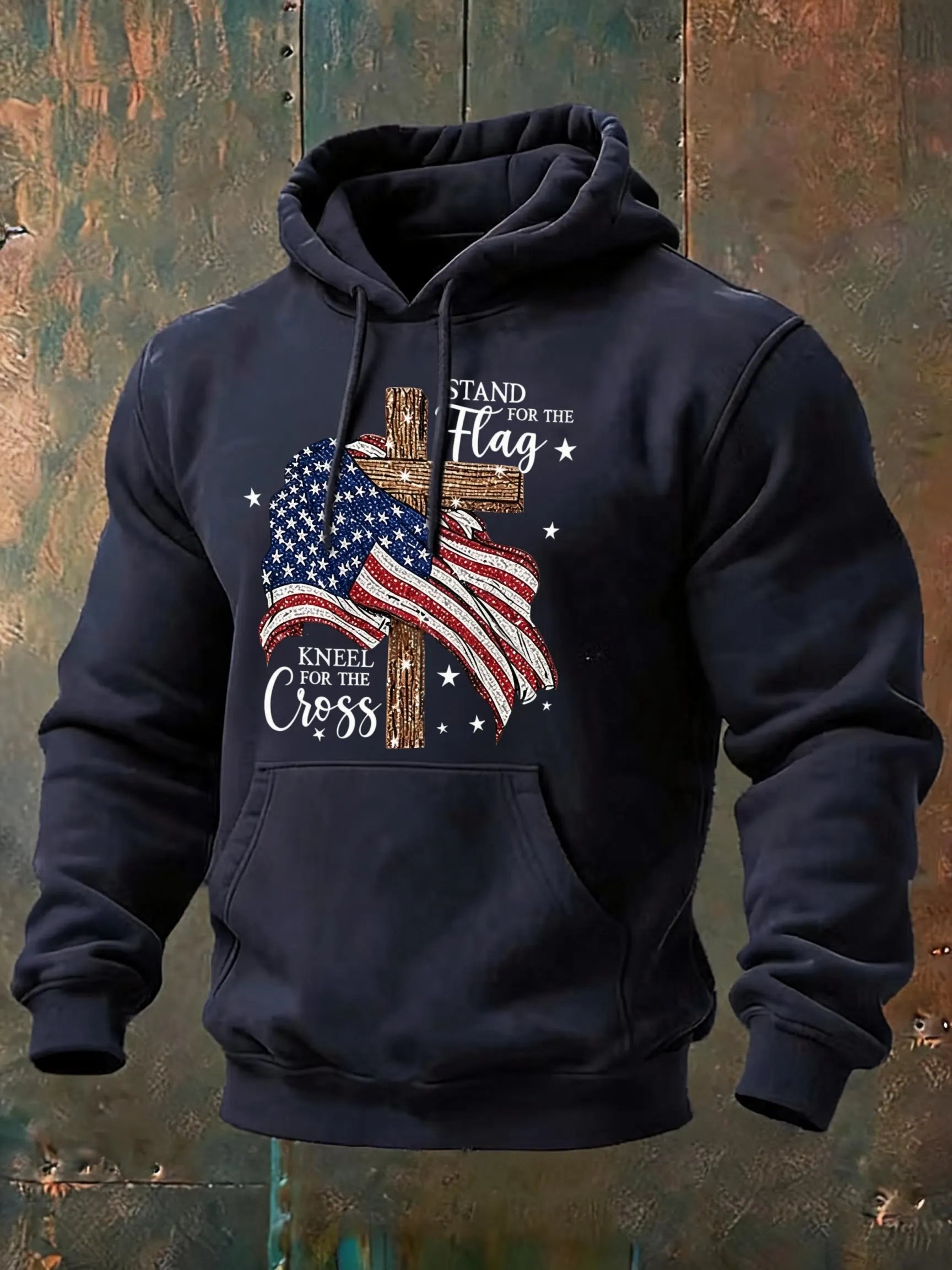 Independence Day Faith Flag Print Cotton Hoodie
