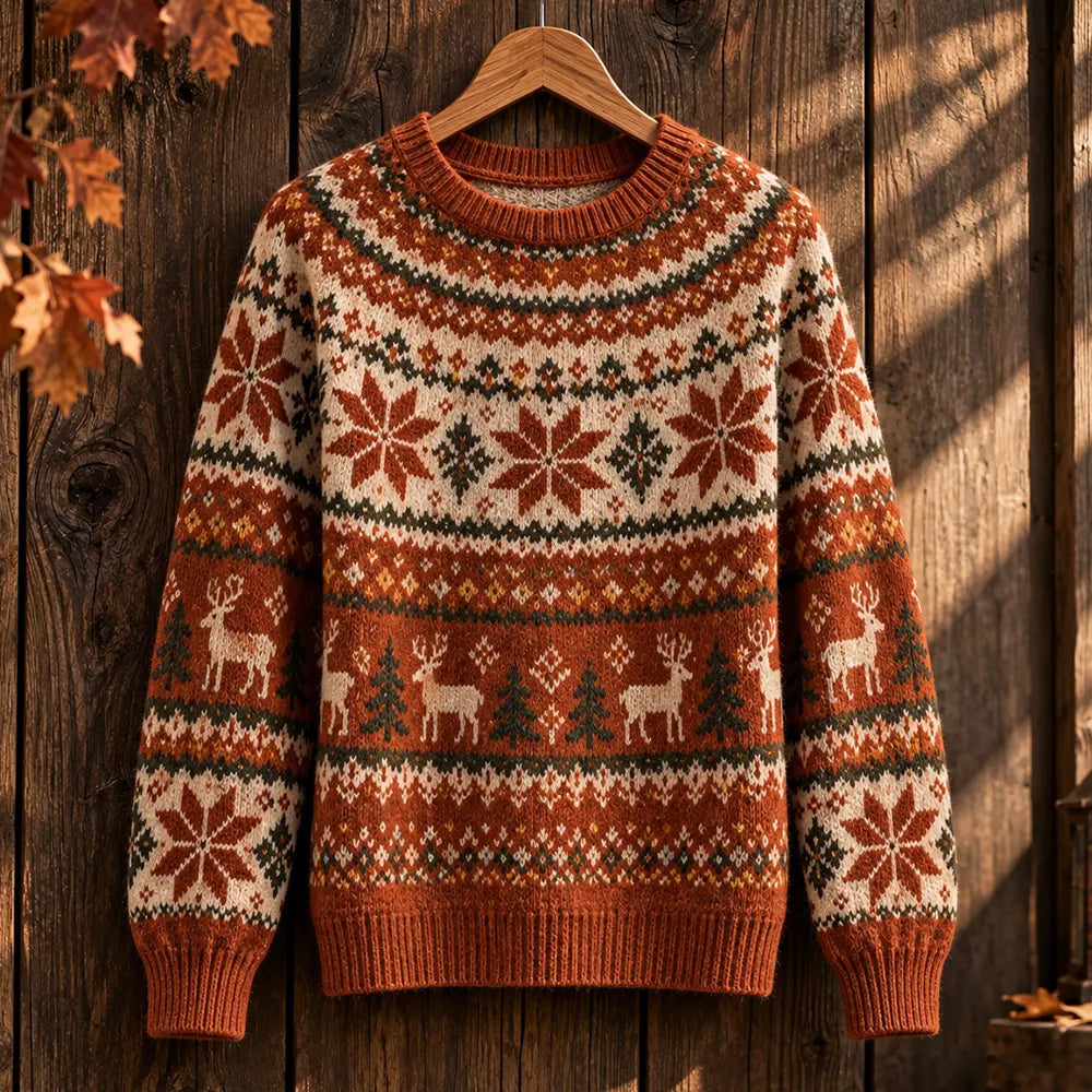 Women's Winter Forest Deer & Snowflake Pattern Knit Sweater