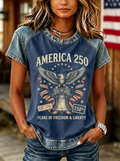 Women's Western Independence Day Eagle Liberty Bell Printed T-shirt-3