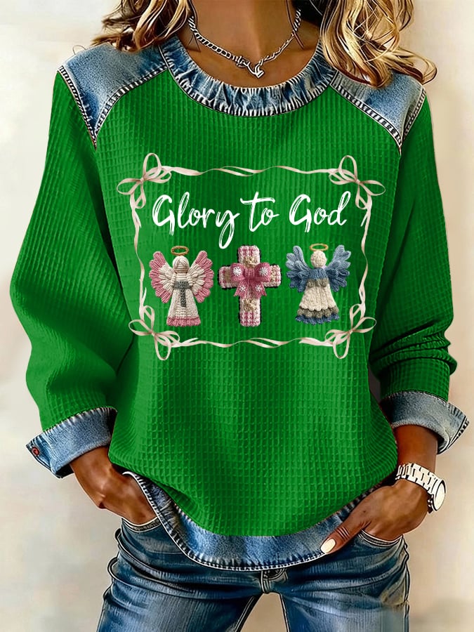 Retro Christmas Glory To God Print Sweatshirt
