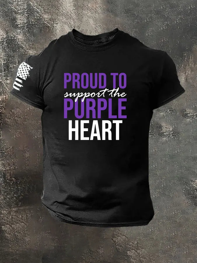 Proud To Support the Purple Heart  Pattern 100% Cotton T-Shirt