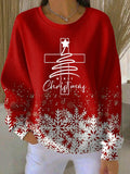 Women's Merry Christmas Faith Print Knit Crew Neck Long Sleeve Top