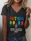 Women's "Seeing The World From A Different Angle" Autism Awareness Printed V-Neck T-Shirt