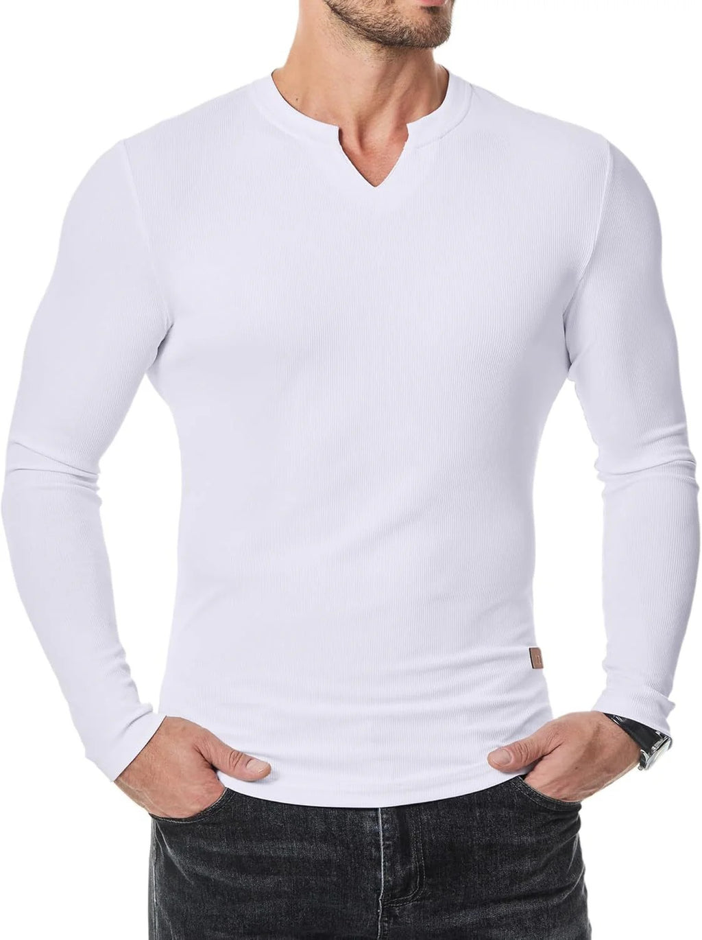 Men's Plain Casual V-Neck Long Sleeve T-Shirt