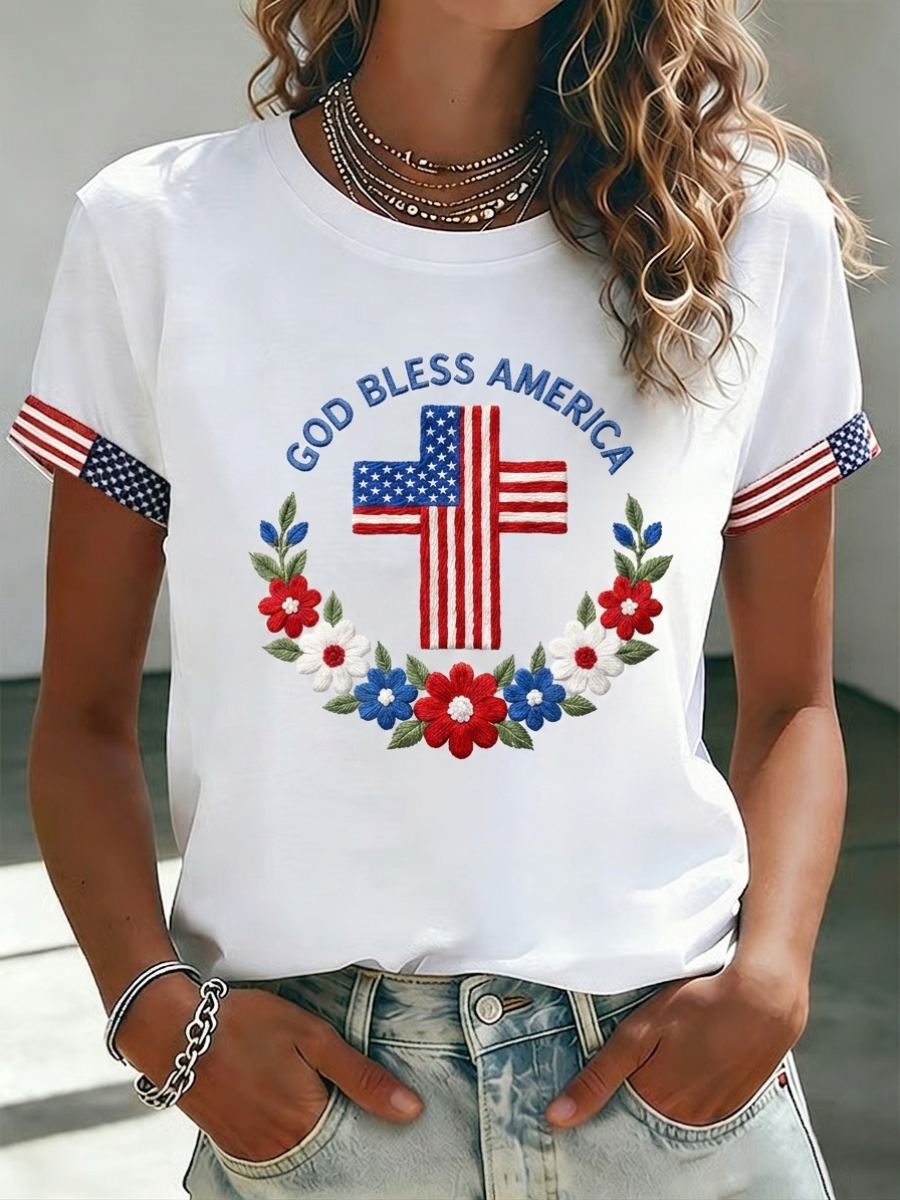 Women's Casual USA 250th Celebration Print Short Sleeve T-shirt