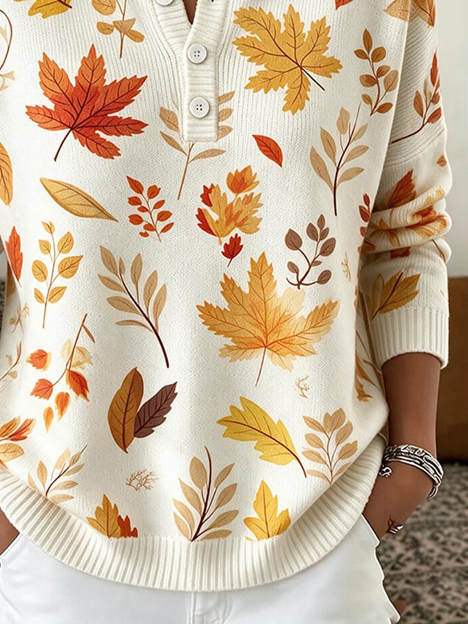 Women's Casual Henley Collar Autumn Print Shirt
