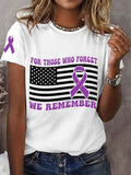 Women's For Those Who Forget We Remember, Purple Ribbon American Flag Alzheimer's Awareness Warrior Tee