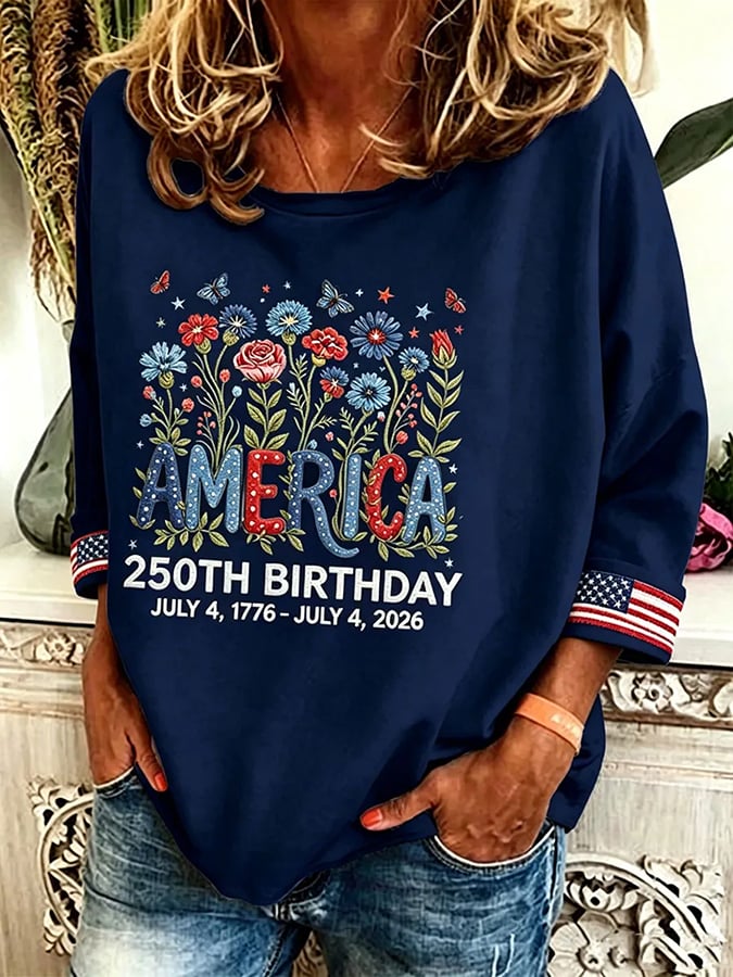 Women's 250 Years Of Freedom Flower Art Print  Top
